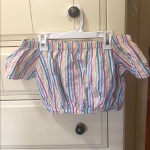 Women’s Forever21 Seersucker Off the Shoulder Top